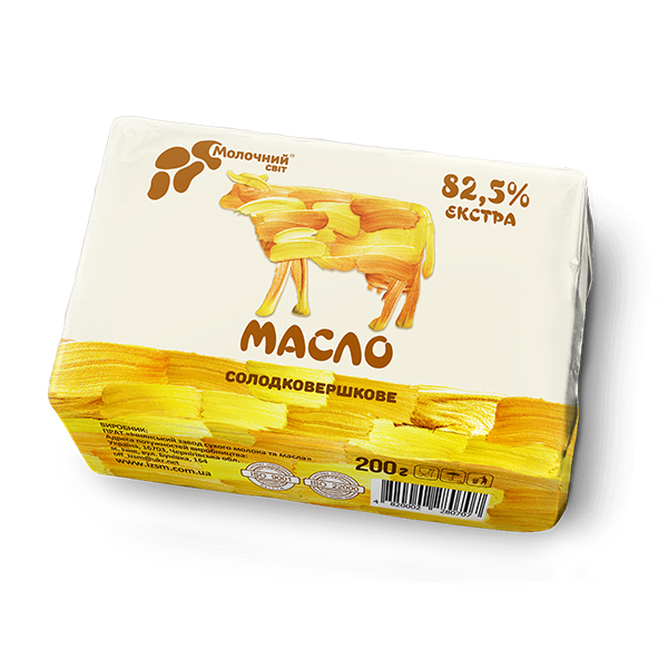 Масло солодковершкове Екстра 82,5% жирн. "Молочний світ" 200 г.